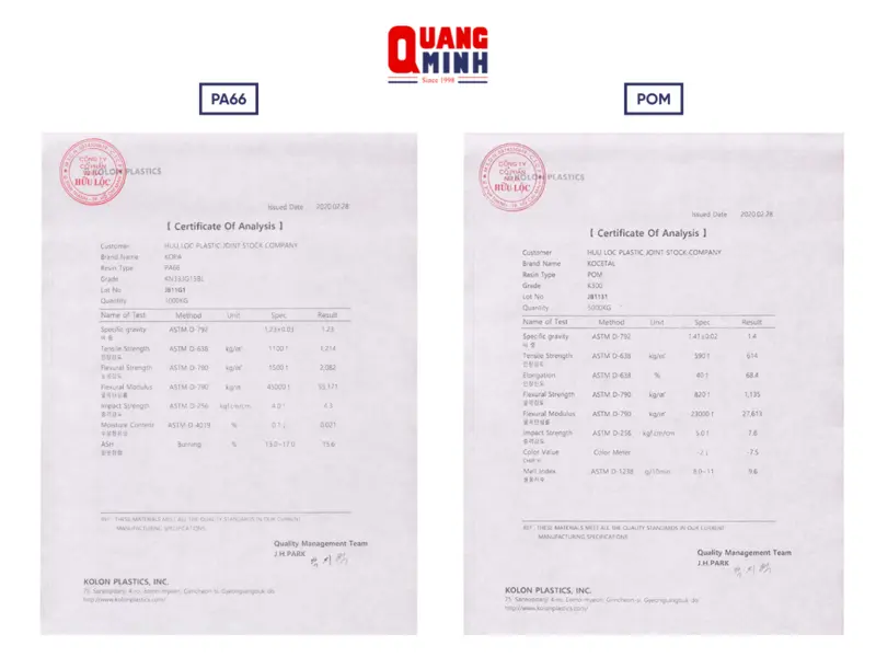 Chứng nhận phân tích hạt nhựa