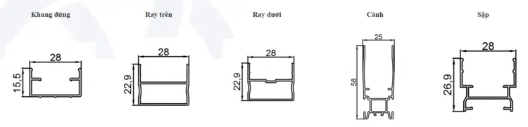 Chi tiết mặt cắt khung nhôm của cửa lưới chống muỗi kết hợp rèm
