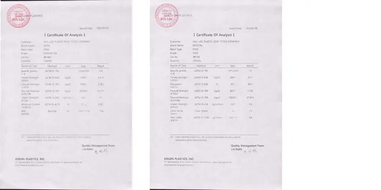 Chứng nhận phân tích hạt nhựa PA66 và POM