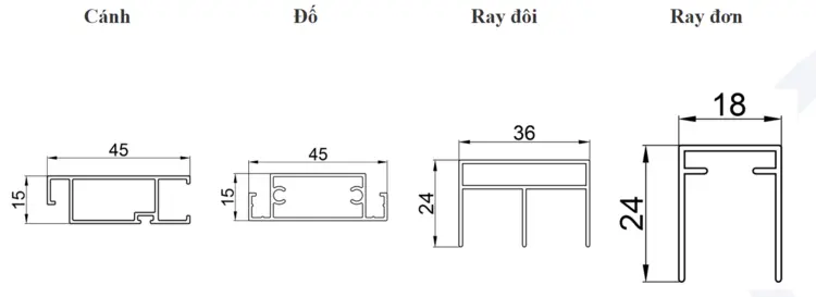 Khung nhôm cấu thành từ ray trên, hai khung đứng hai bên, ray dưới và cánh lưới