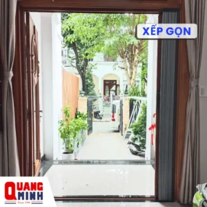 Cửa lưới xếp lá nhôm khi xếp gọn