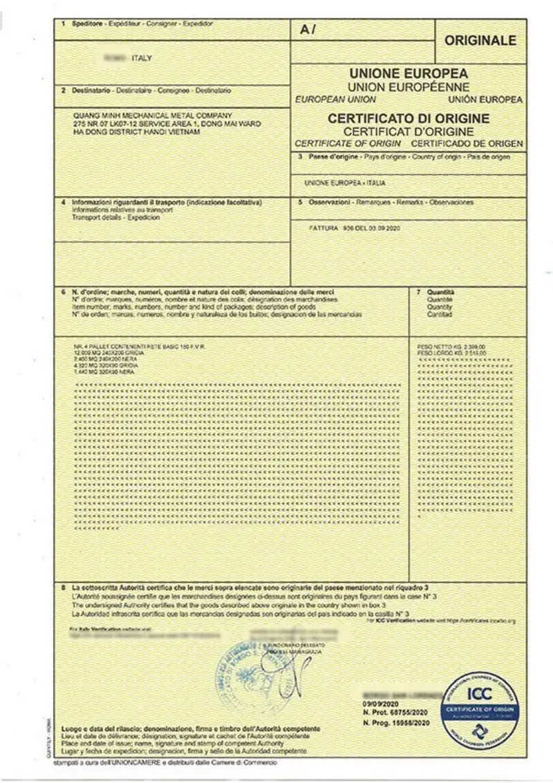 Chứng chỉ nhập khẩu CO CQ lưới thủy tinh