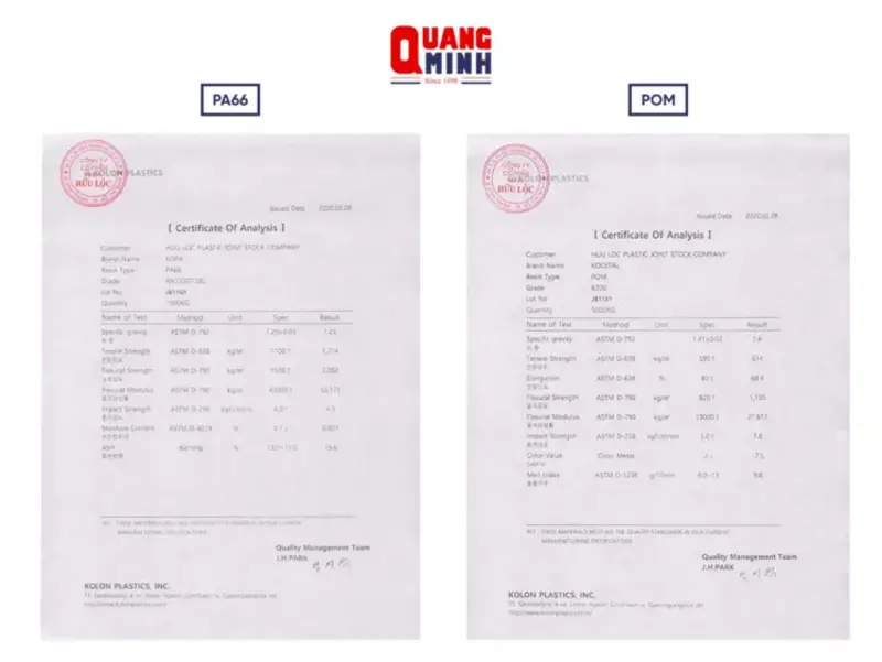 Chứng nhận phân tích hạt nhựa PA66 và POM