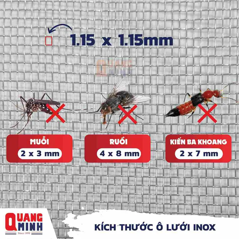 Kích thước ô lưới tiêu chuẩn của cửa lưới chống muỗi
