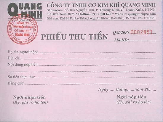  phiếu thu từ Quang Minh